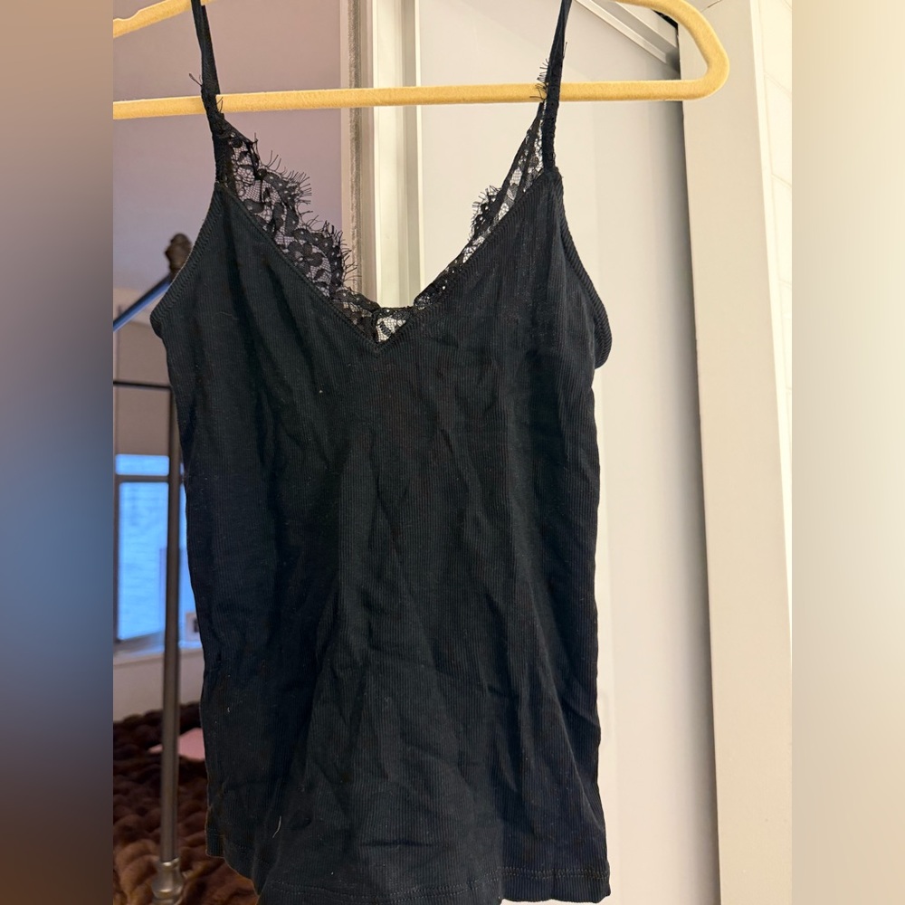 Elegant Black Lace Trim Cami Top